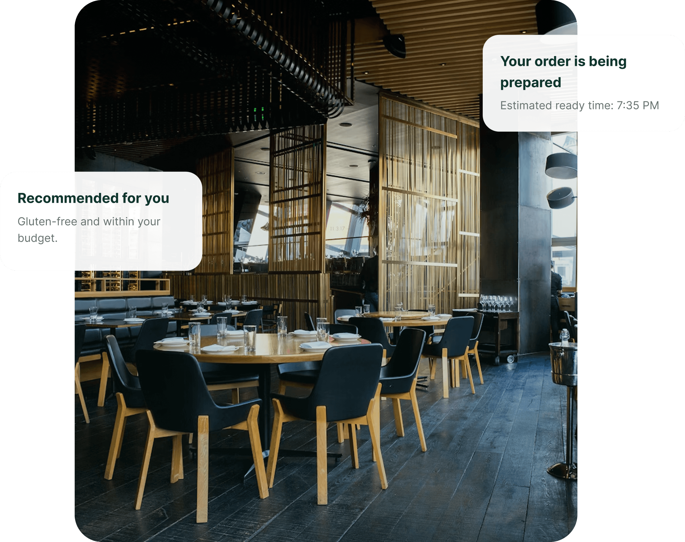 Restaurant dining room with Stradha order recommendations and preparation updates